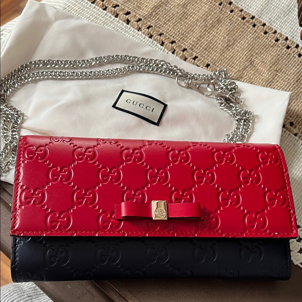 Gucci red and navy blue long wallet